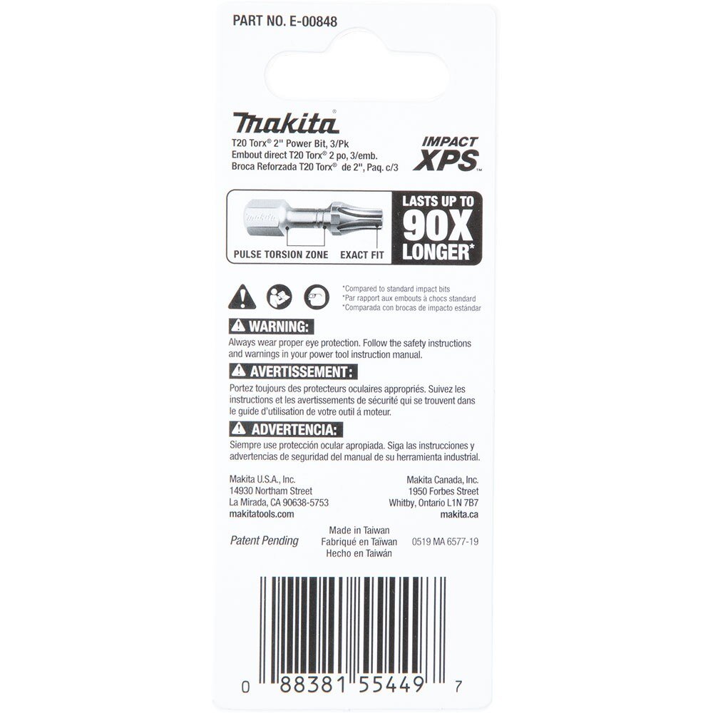 Makita E-00848 Impact XPS T20 Torx 2" Power Bit, 3 Pack - 4