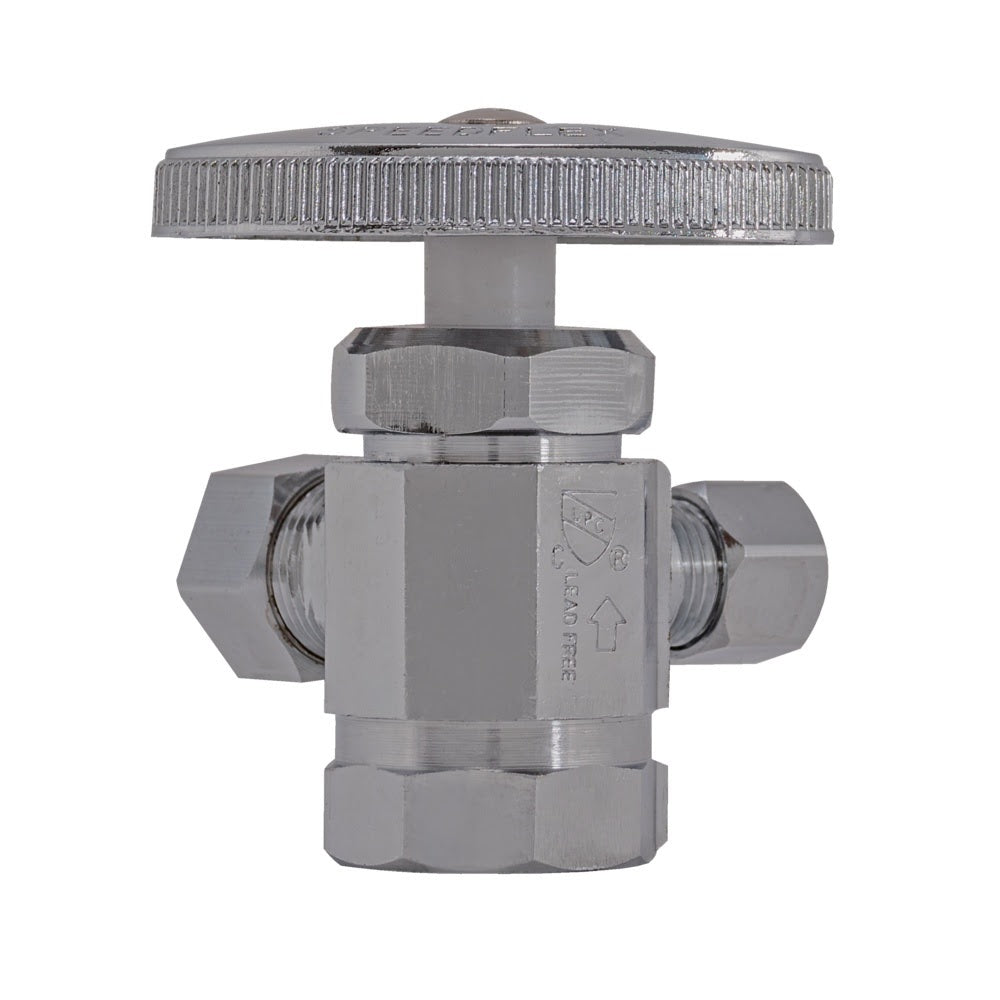 Eastman 04320LF 3/8 in. x 1/4 in. OD x 1/2 in. FIP Multi-Turn Dual Outlet Angle Stop Valve - 2