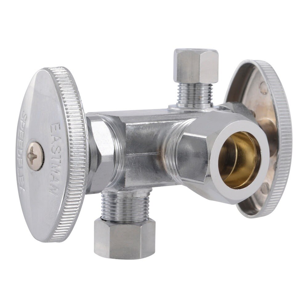 Eastman 04350LF 5/8 in. x 3/8 in. x 1/4 in. Compression Brass 2-Handle Multi-Turn Dual Outlet Stop Valve