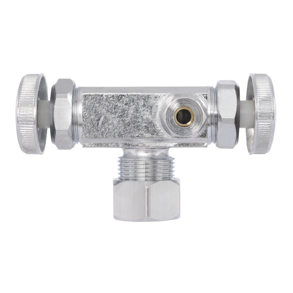 Eastman 04350LF 5/8 in. x 3/8 in. x 1/4 in. Compression Brass 2-Handle Multi-Turn Dual Outlet Stop Valve - 3