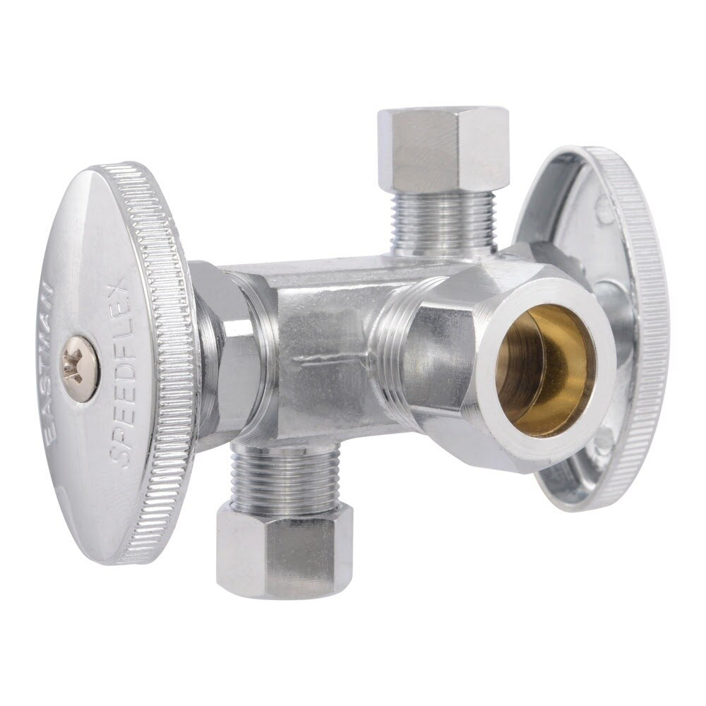 Eastman 04352LF 3/8 in x 3/8 in x 5/8 in Compression Dual Handle Multi Turn Dual Outlet Stop Valve