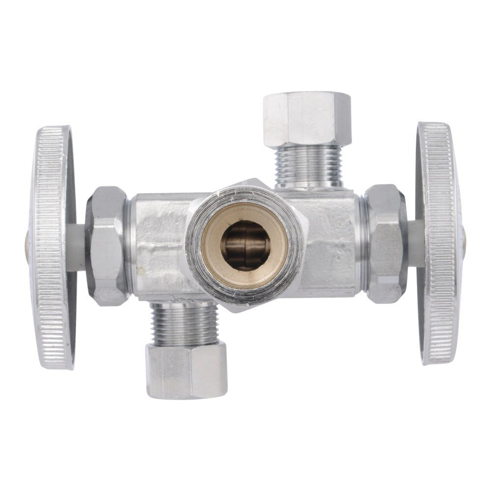 Eastman 04352LF 3/8 in x 3/8 in x 5/8 in Compression Dual Handle Multi Turn Dual Outlet Stop Valve - 2