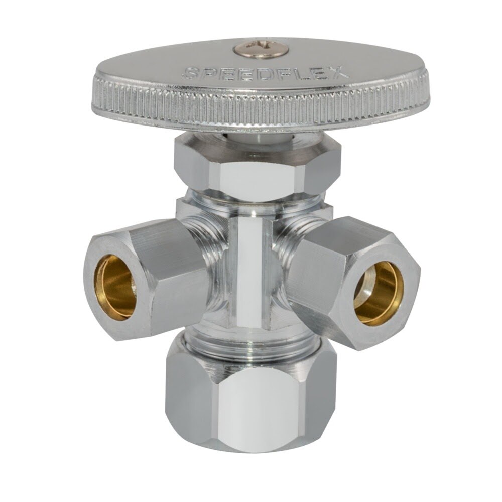 Eastman 04353LF 3/8 in. OD x 3/8 in. OD x 5/8 in. Compression Multi-Turn Dual Outlet Angle Stop Valve