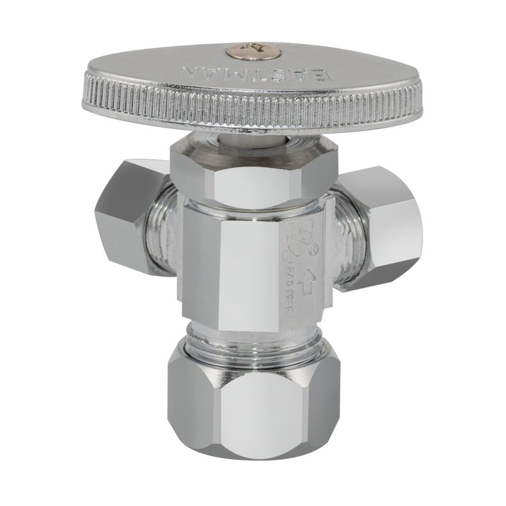Eastman 04353LF 3/8 in. OD x 3/8 in. OD x 5/8 in. Compression Multi-Turn Dual Outlet Angle Stop Valve - 3
