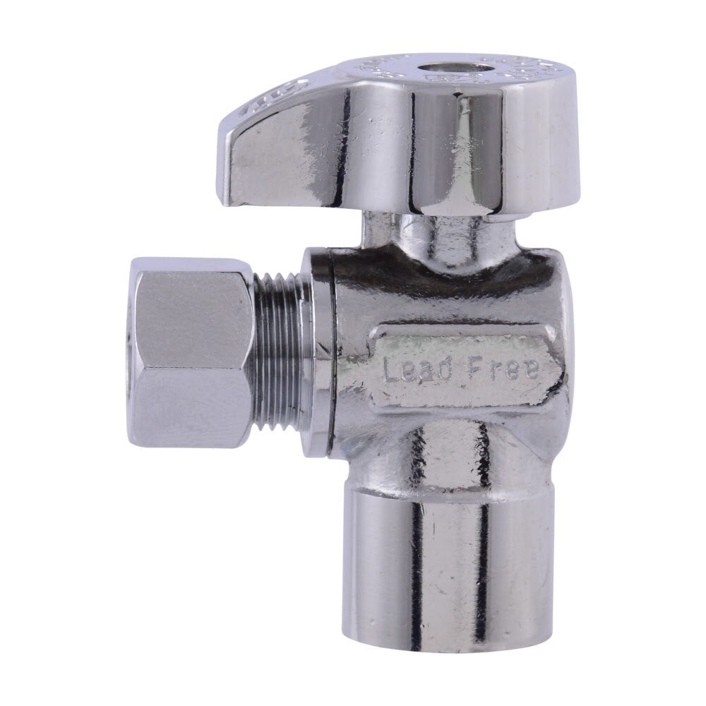Eastman 10736LF 3/8 in OD x 1/2 in Sweat Quarter Turn Angle Stop Valve Lead Free Chrome Plated - 2