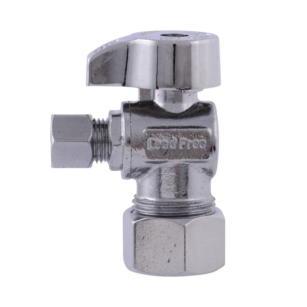 Eastman 10737LF 1/4 in OD x 5/8 in OD Quarter Turn Compression Angle Stop Valve Chrome Plated - 2