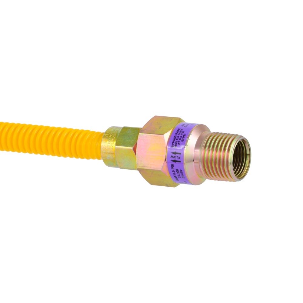 Eastman 10YE52V048B 3/8 in. OD x 48 in. Yellow Stainless Steel Gas Connector with 3/8 in. MIP x 1/2 in. MIP EFV - 3