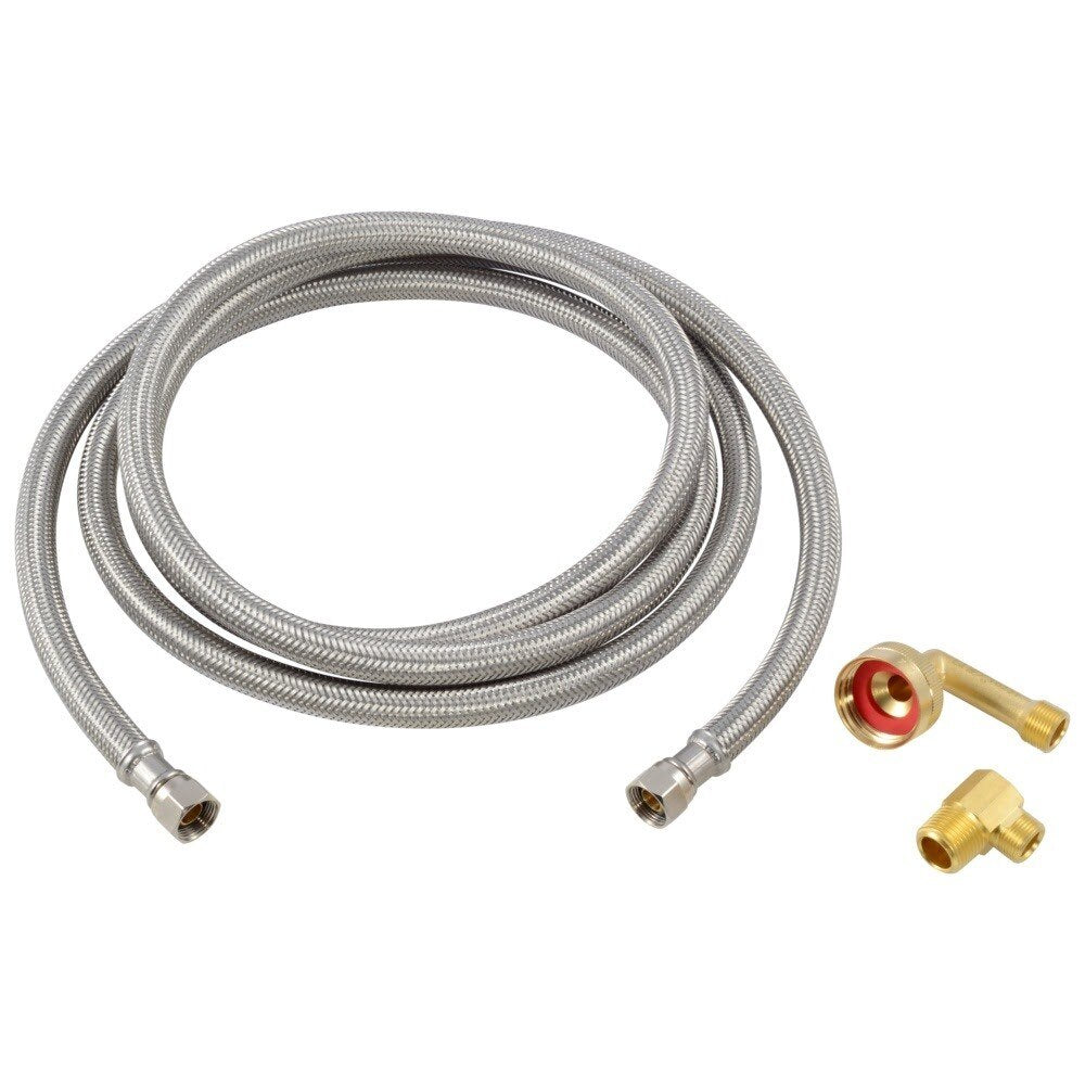 Eastman 41059 8 ft Braided Stainless Steel Universal Dishwasher Supply Line Kit with Brass Fittings