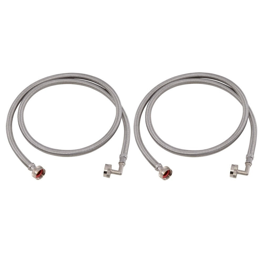 Eastman 41065 5 ft Braided Stainless Steel Washing Machine Hoses with Elbows (2 Pack)