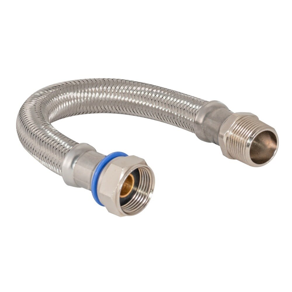 Eastman 48254 18 in. Braided Stainless Steel Water Heater Connector 3/4 in. MIP x 3/4 in. FIP Swivel