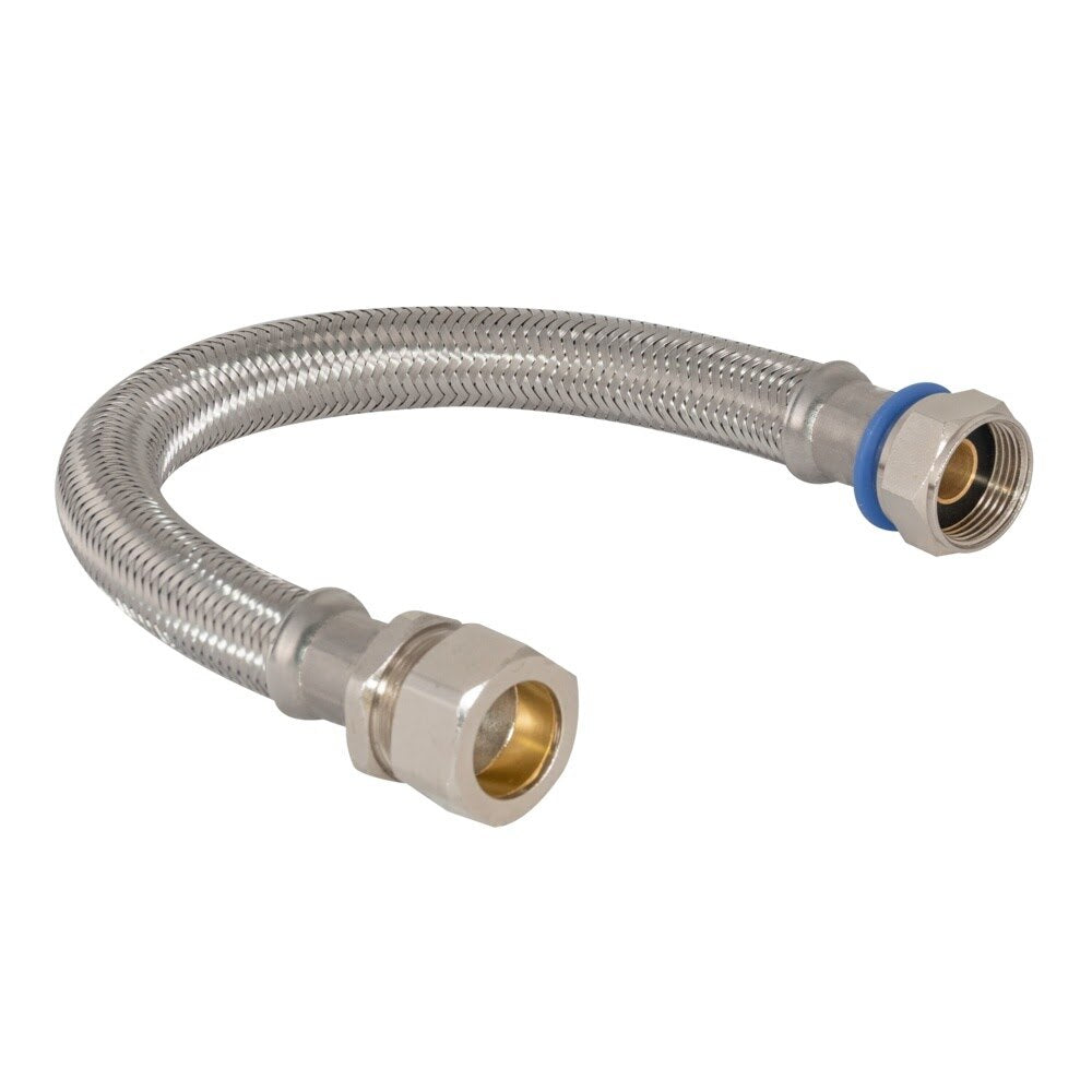 Eastman 48264 15 in. Braided Stainless Steel Water Heater Connector 3/4 in. Comp x 3/4 in. FIP Swivel