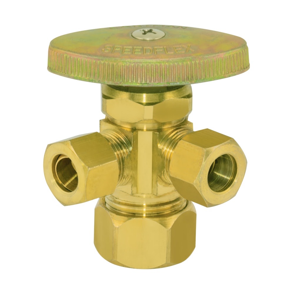 Eastman 48285LF 3/8 in OD x 3/8 in OD x 5/8 in Compression Multiturn Dual Outlet Angle Stop Valve