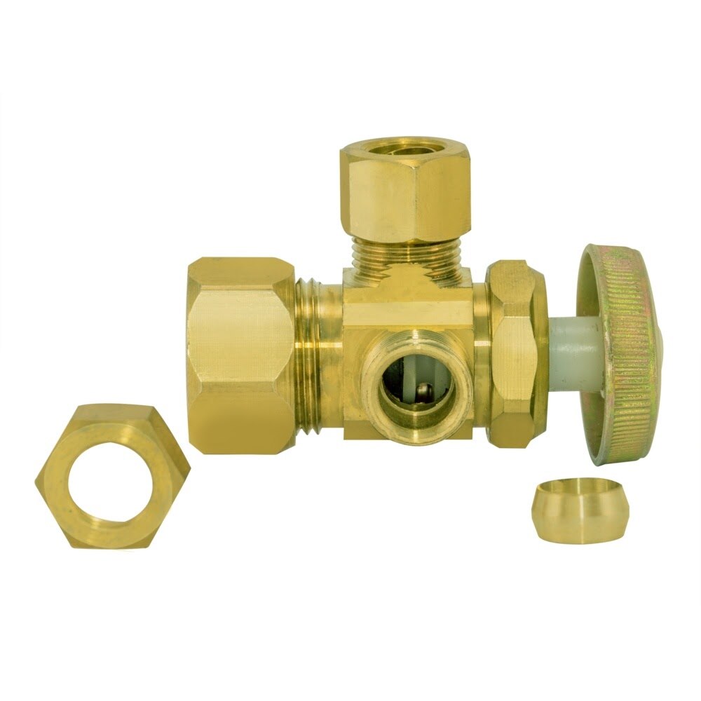 Eastman 48285LF 3/8 in OD x 3/8 in OD x 5/8 in Compression Multiturn Dual Outlet Angle Stop Valve - 3
