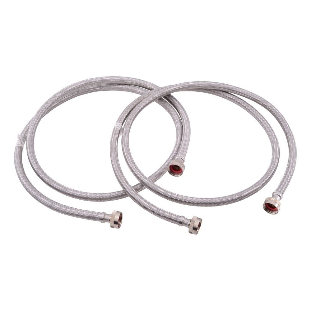 Eastman 48372 6 ft. Braided Stainless Steel Washing Machine Hoses with 3/4 in. FHT Ends (2 Pack)