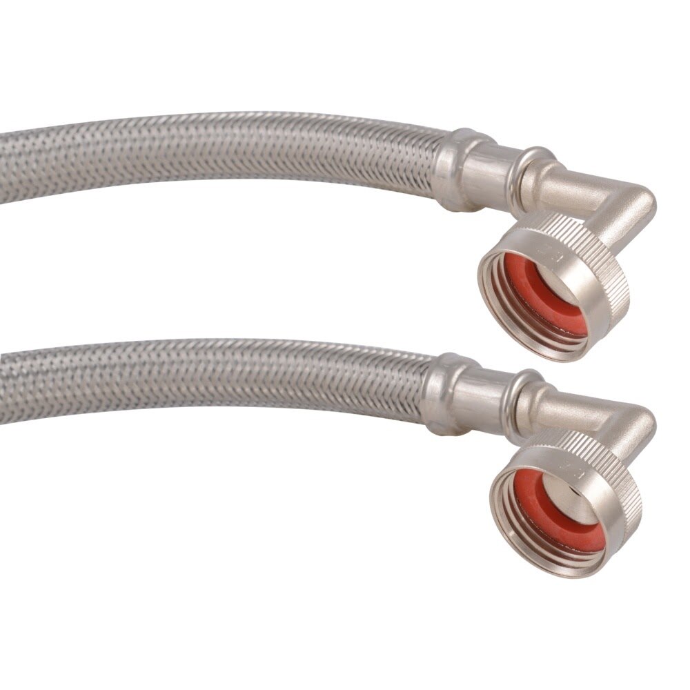 Eastman 48376 4 ft Braided Stainless Steel Washing Machine Hoses with 90 Degree Elbows (2 Pack) - 2