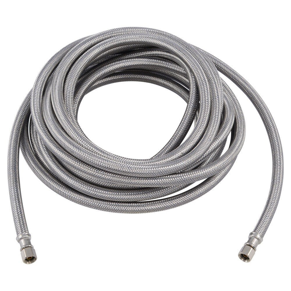 Eastman 48392 25 ft. Braided Stainless Steel Ice Maker Supply Line with 1/4 in. Compression Ends