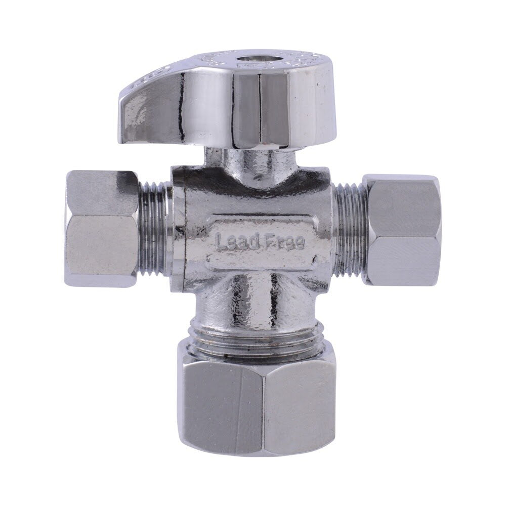 Eastman 48652LF 5/8 in. x 3/8 in. x 3/8 in. Compression 1/4 Turn Dual Outlet Stop Valve - 2