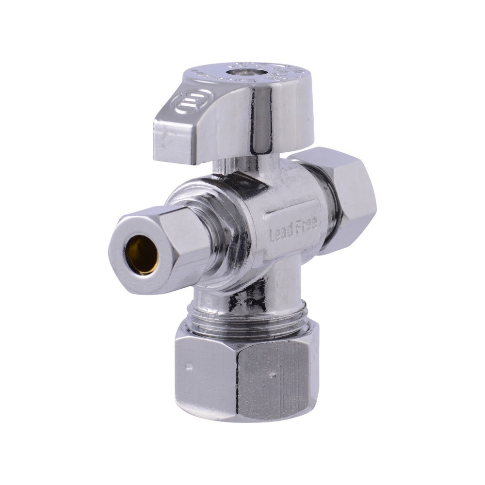 Eastman 48654LF 5/8 in x 3/8 in x 1/4 in Compression Brass Quarter Turn Dual Outlet Stop Valve