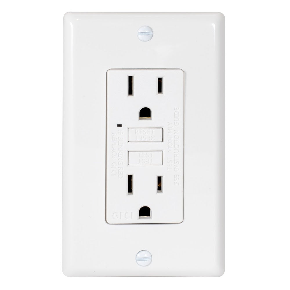 Eastman 62167 15 Amp 125 Volt Self Test Duplex Slim GFCI Outlet with LED Indicator and Wall Plate - 3