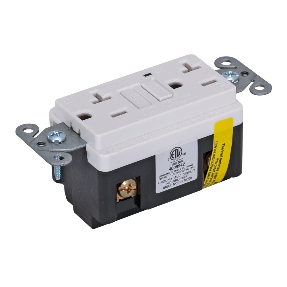 Eastman 62175 20 Amp 125 Volt Tamper Resistant Self Test Slim Duplex GFCI Outlet with Wall Plate - 2