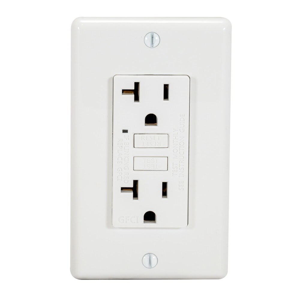 Eastman 62177 20 Amp 125 Volt Self-Test Slim GFCI Duplex Outlet with LED and Wall Plate White - 3