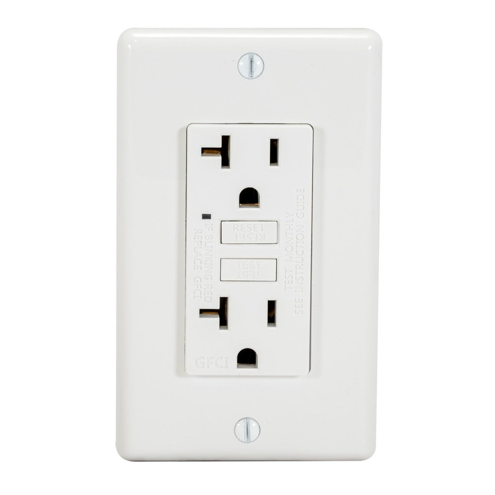 Eastman 62177 20 Amp 125 Volt Self-Test Slim GFCI Duplex Outlet with LED and Wall Plate White - 3