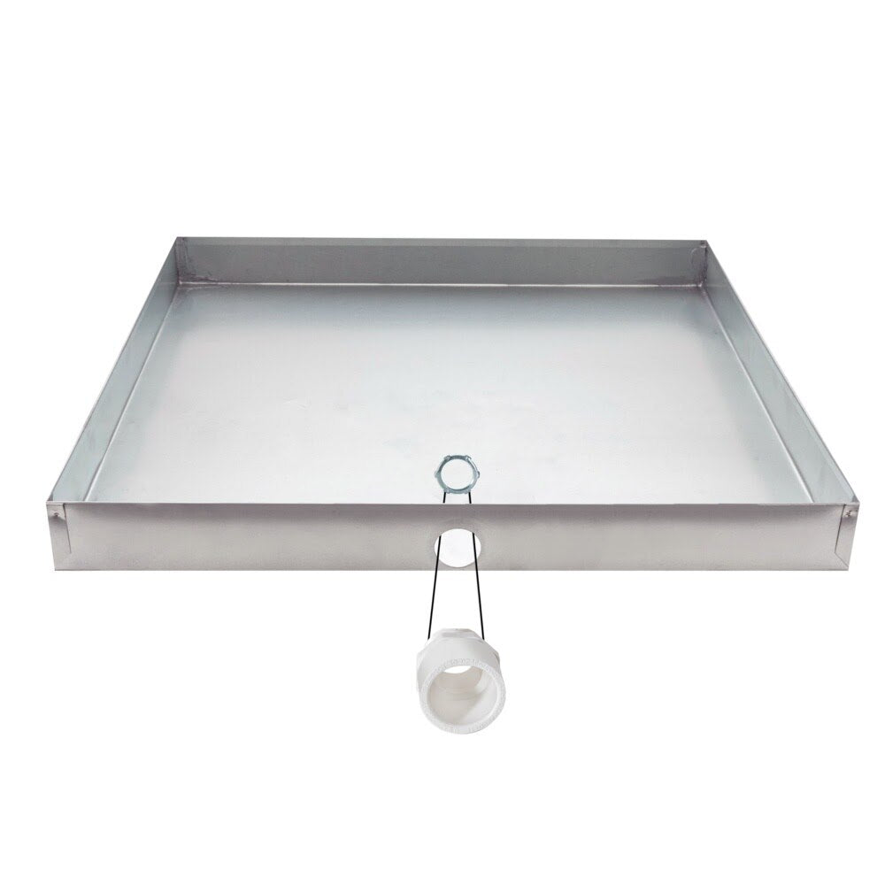 Eastman 69052 24 in. x 24 in. Square Galvanized Water Heater Drain Pan with 1 in. PVC Fitting