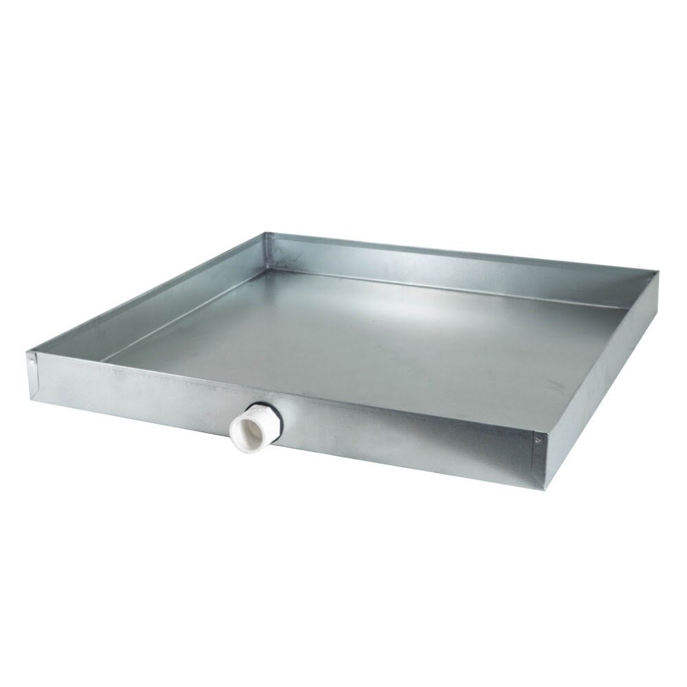 Eastman 69052 24 in. x 24 in. Square Galvanized Water Heater Drain Pan with 1 in. PVC Fitting - 3