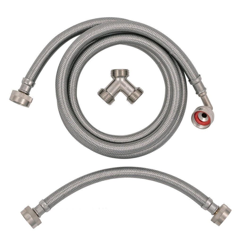 Eastman 98538 6 ft. Braided Stainless Steel Steam Dryer Water Supply Installation Kit with Elbow - 2