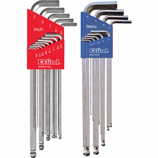 Eklind 17322 Ball Hex L Key Set - Bright 13 pc Inch & 9 pc MM Extra Long - 2