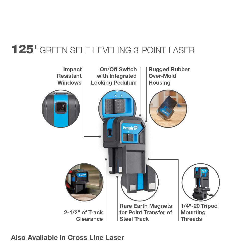Empire Level  ELG3D Empire 125' Green Self-Leveling  3-Point Laser - 18
