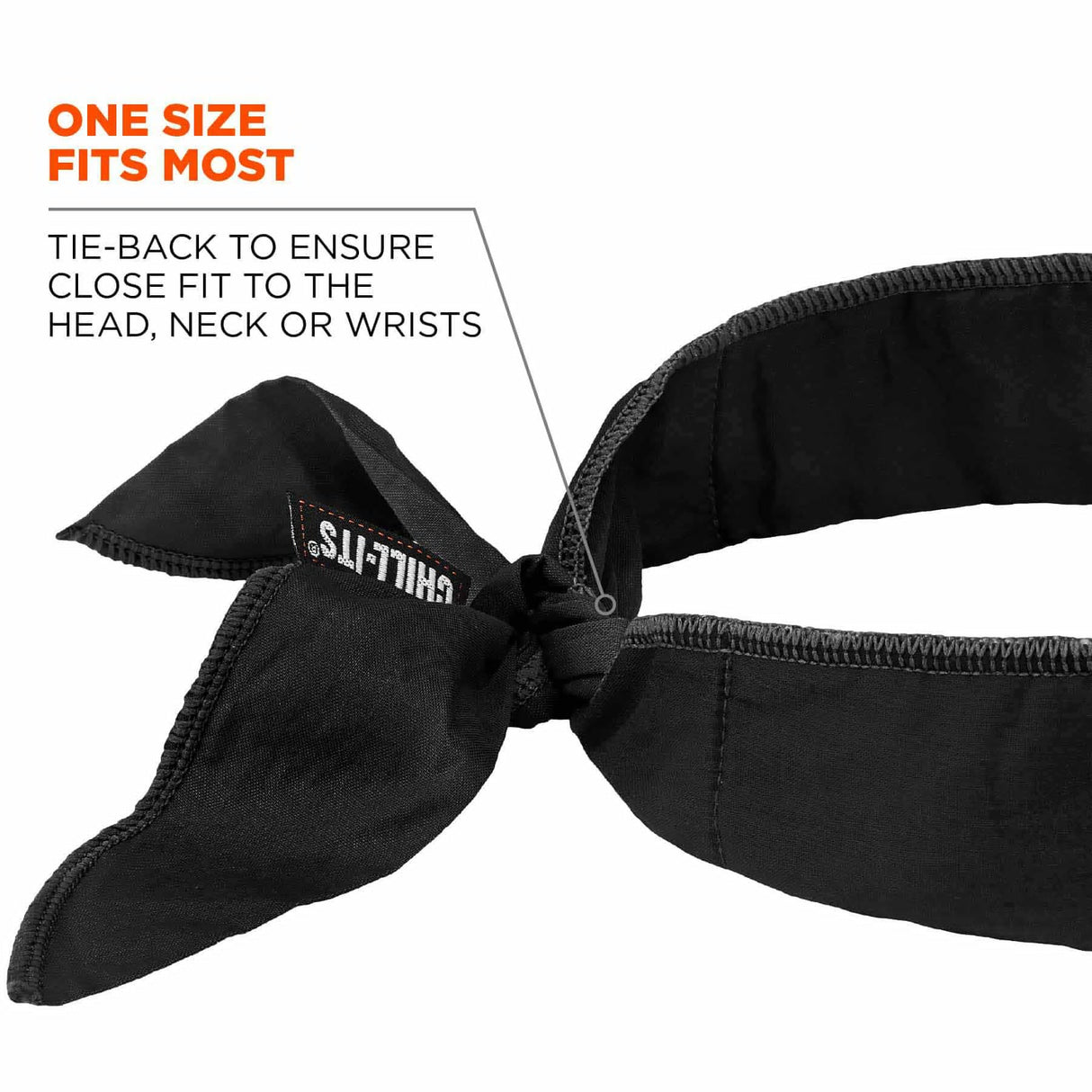 Ergodyne 12396 6702 Black Cooling Bandana - Embedded Polymers - Tie - 8