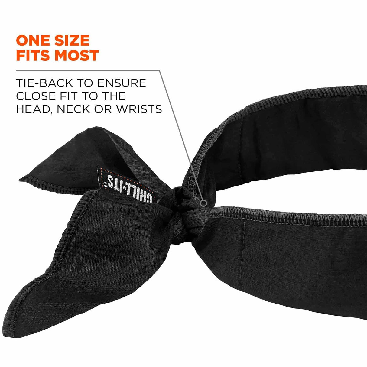 Ergodyne 12396 6702 Black Cooling Bandana - Embedded Polymers - Tie - 7