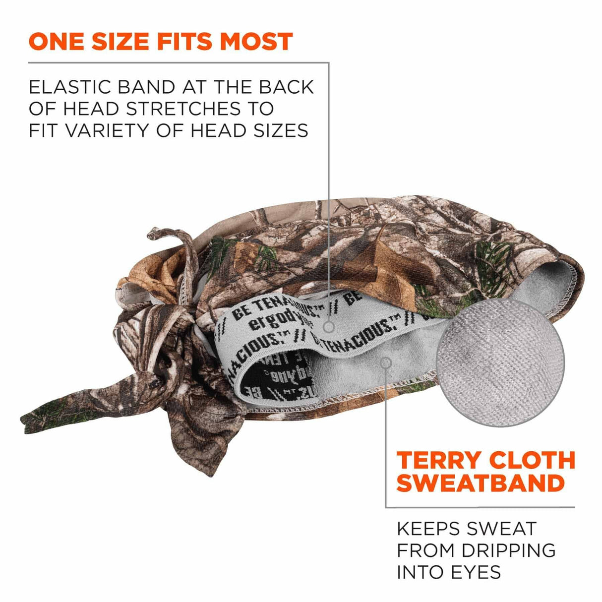 Ergodyne 12475 6615 Realtree Xtra High-Performance Terry Cloth Bandana - Tie - 6