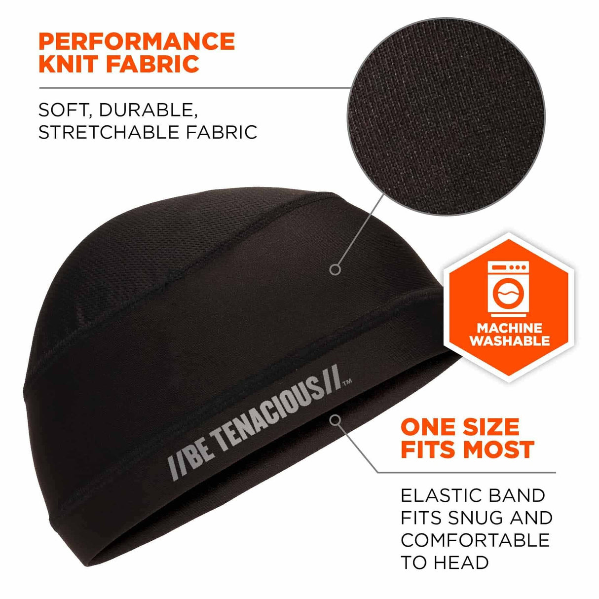Ergodyne 12686 6632 Black Cooling Skull Cap - Performance Knit - 3