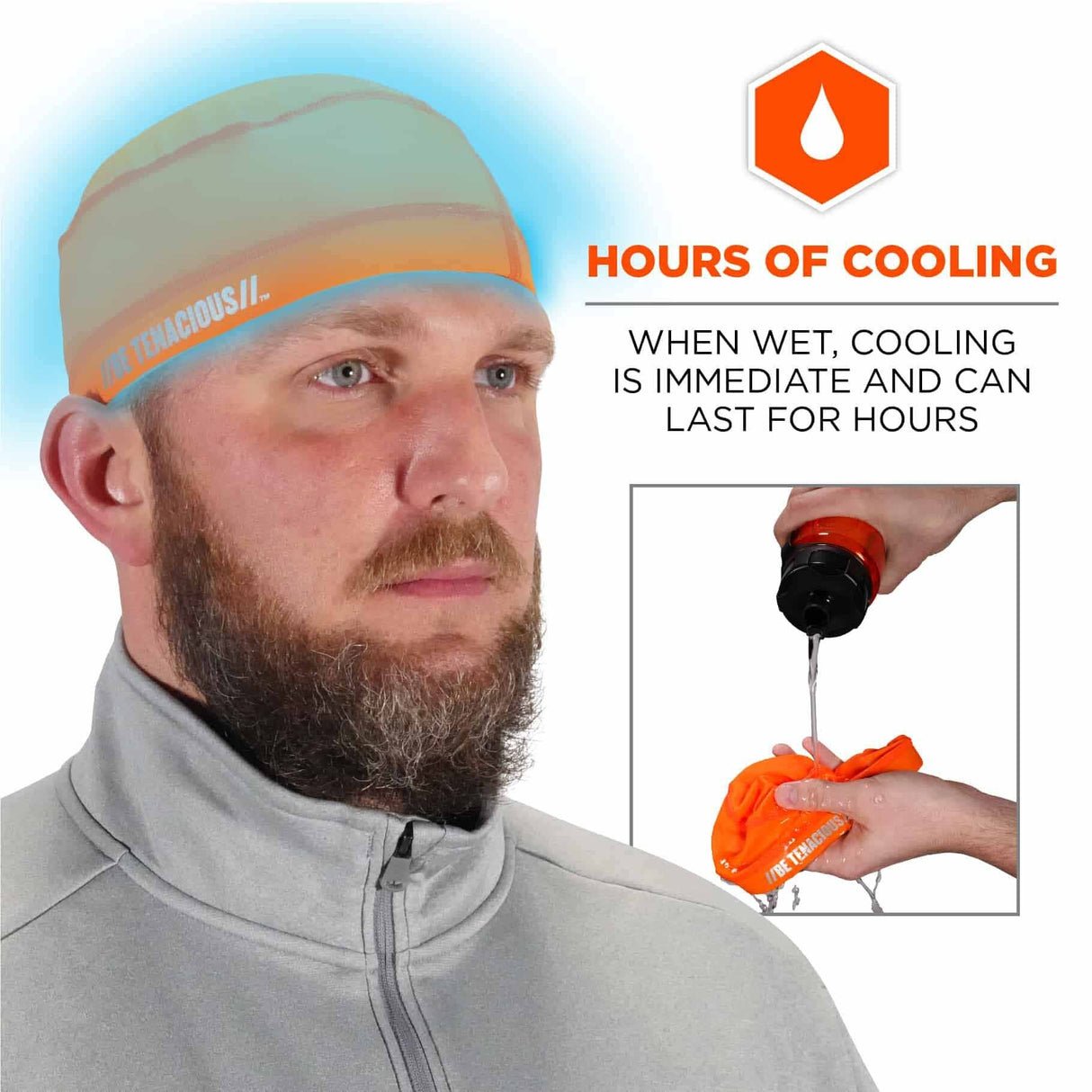 Ergodyne 12688 6632 Orange Cooling Skull Cap - Performance Knit - 4