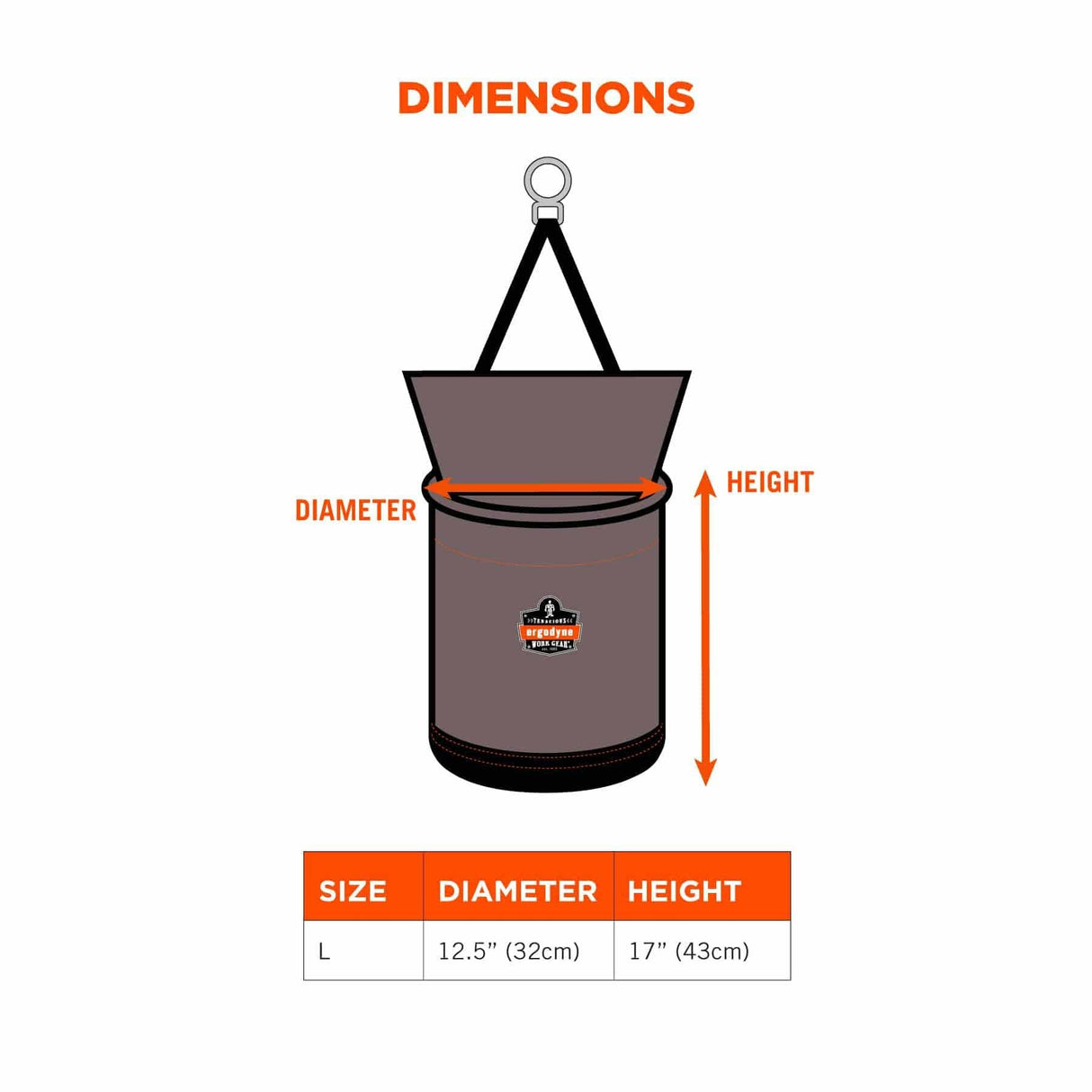 Ergodyne 15973 5973 L Gray Hoist Bucket - D-Rings - Zipper - 8