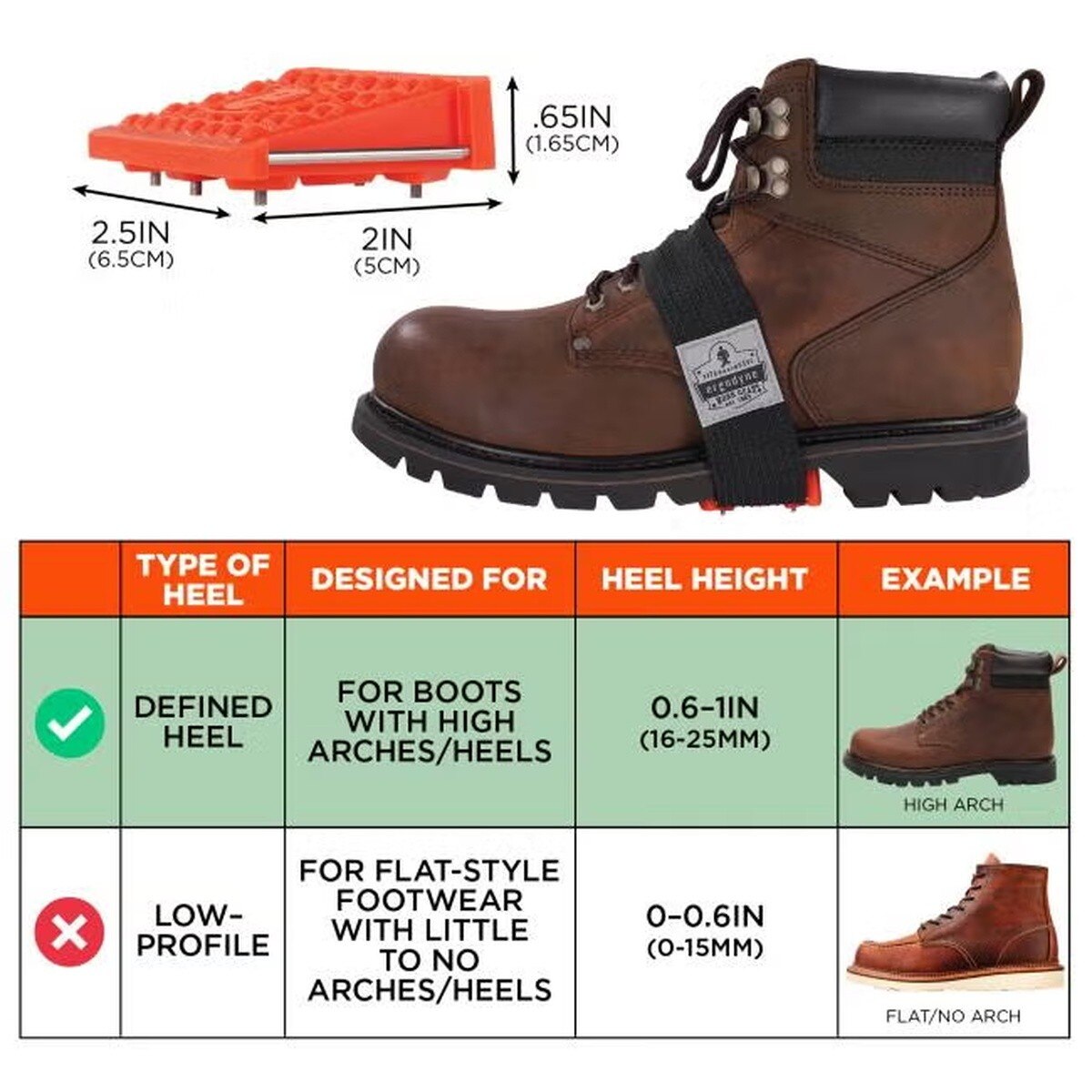Ergodyne 16321 TREX Mid-Sole Ice Cleats for Heeled Boots with 12 Tungsten Carbide Studs (1 Pair) - 2