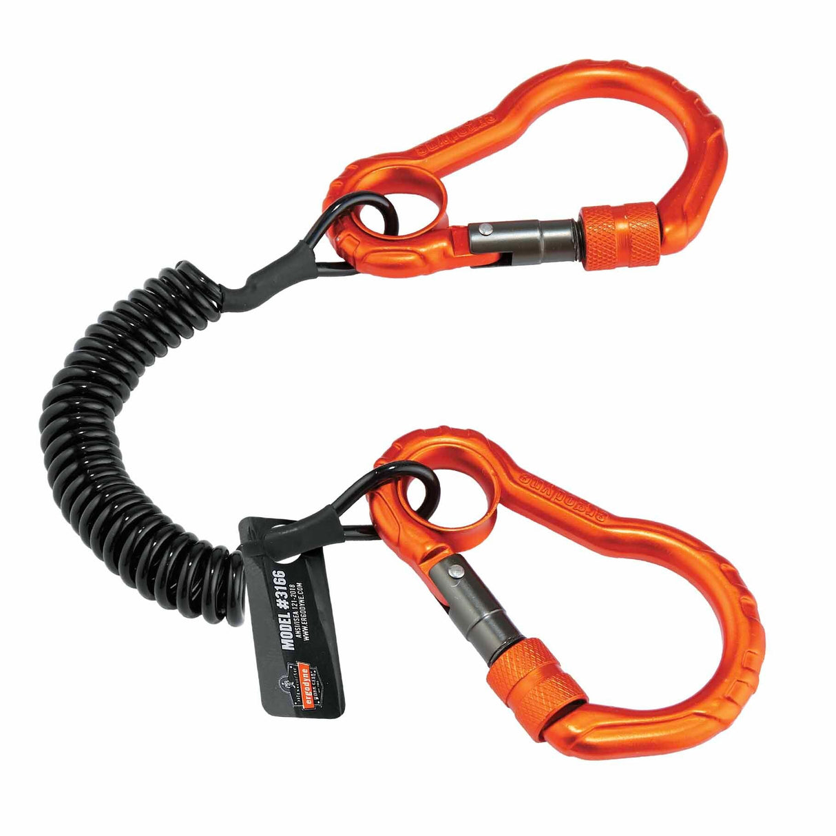Ergodyne 19162 3166 Black Coil Lanyard - Dual Carabiners - 2lbs