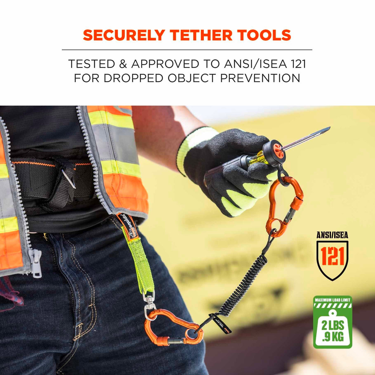 Ergodyne 19162 3166 Black Coil Lanyard - Dual Carabiners - 2lbs - 5