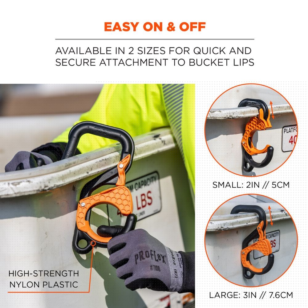 Ergodyne 19179 #3178 Single 3' (7.6cm) Black and Orange Locking Aerial Bucket Hook w/Tethering Point - 5