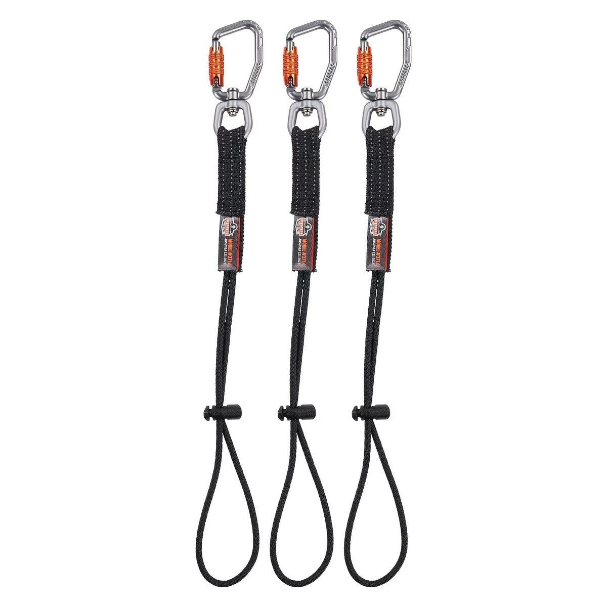 Ergodyne 19766 15" Elastic Tool Tail Lanyard with Carabiner and Cinch Loop 10 lb. (3 Pack)