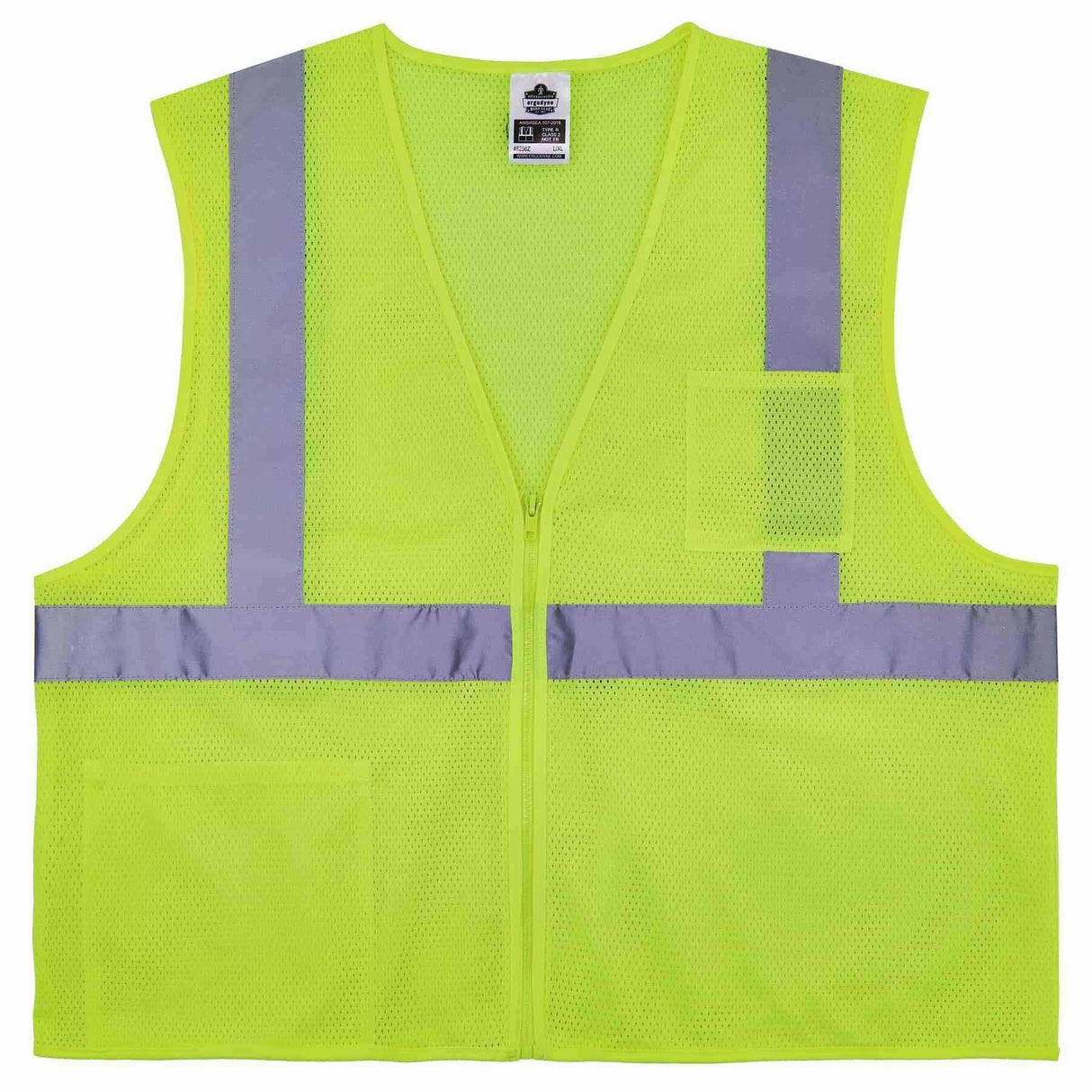 Ergodyne 21573 8256Z S/M Lime Class 2 Self-Extinguishing Vest - Zipper