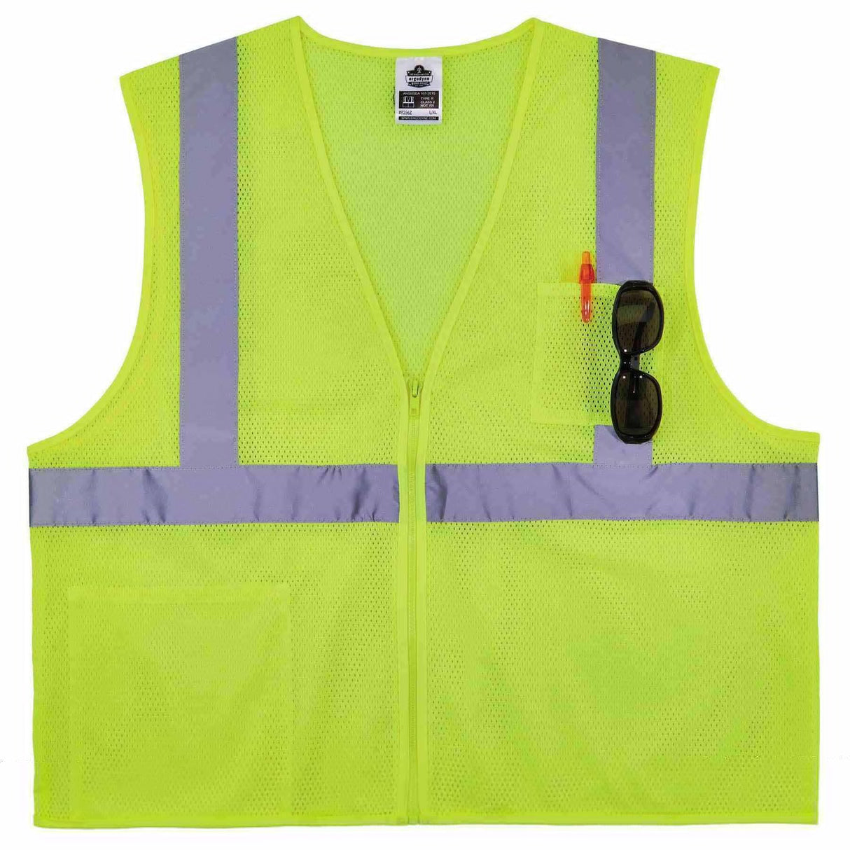 Ergodyne 21575 8256Z L/XL Lime Class 2 Self-Extinguishing Vest - Zipper - 3