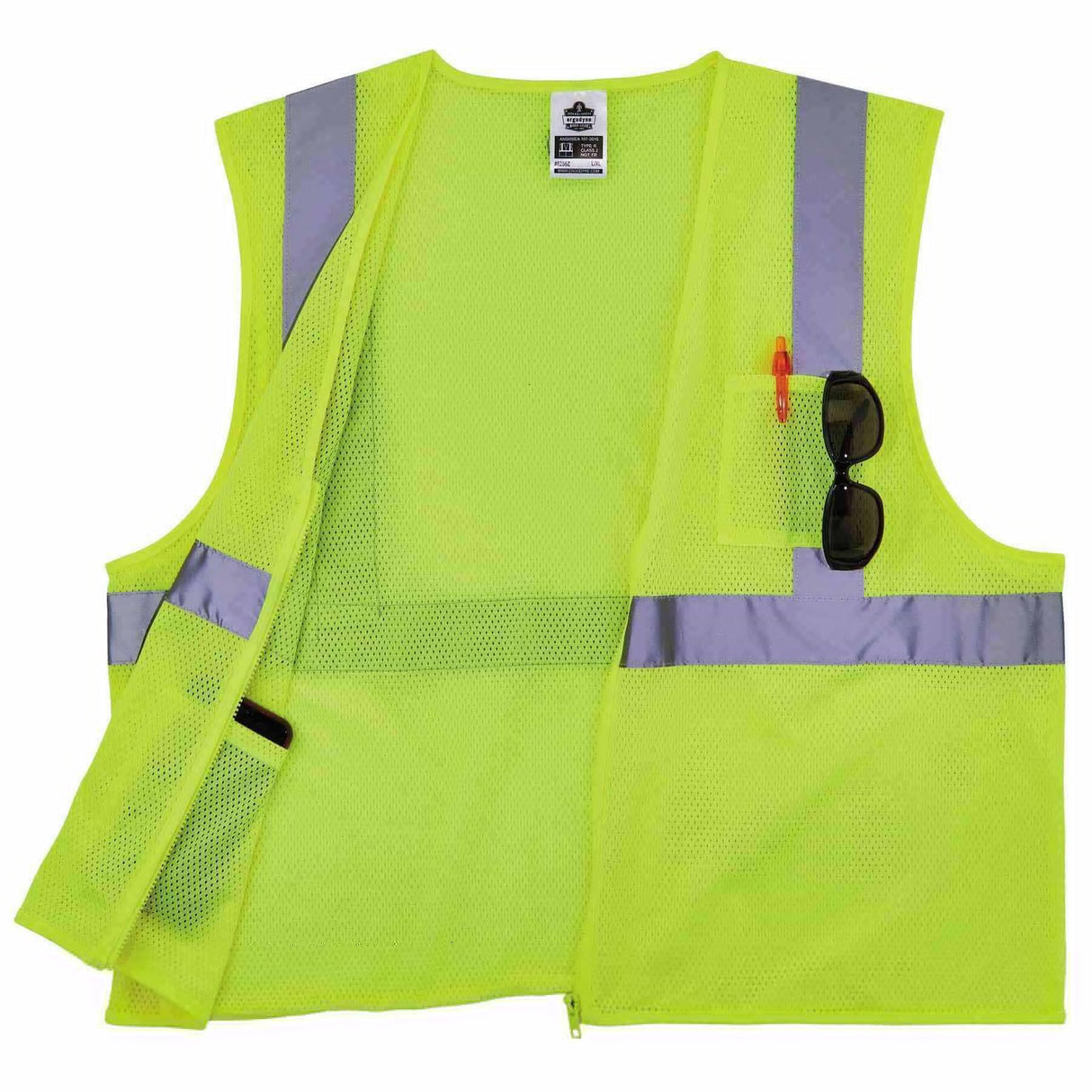 Ergodyne 21575 8256Z L/XL Lime Class 2 Self-Extinguishing Vest - Zipper - 4