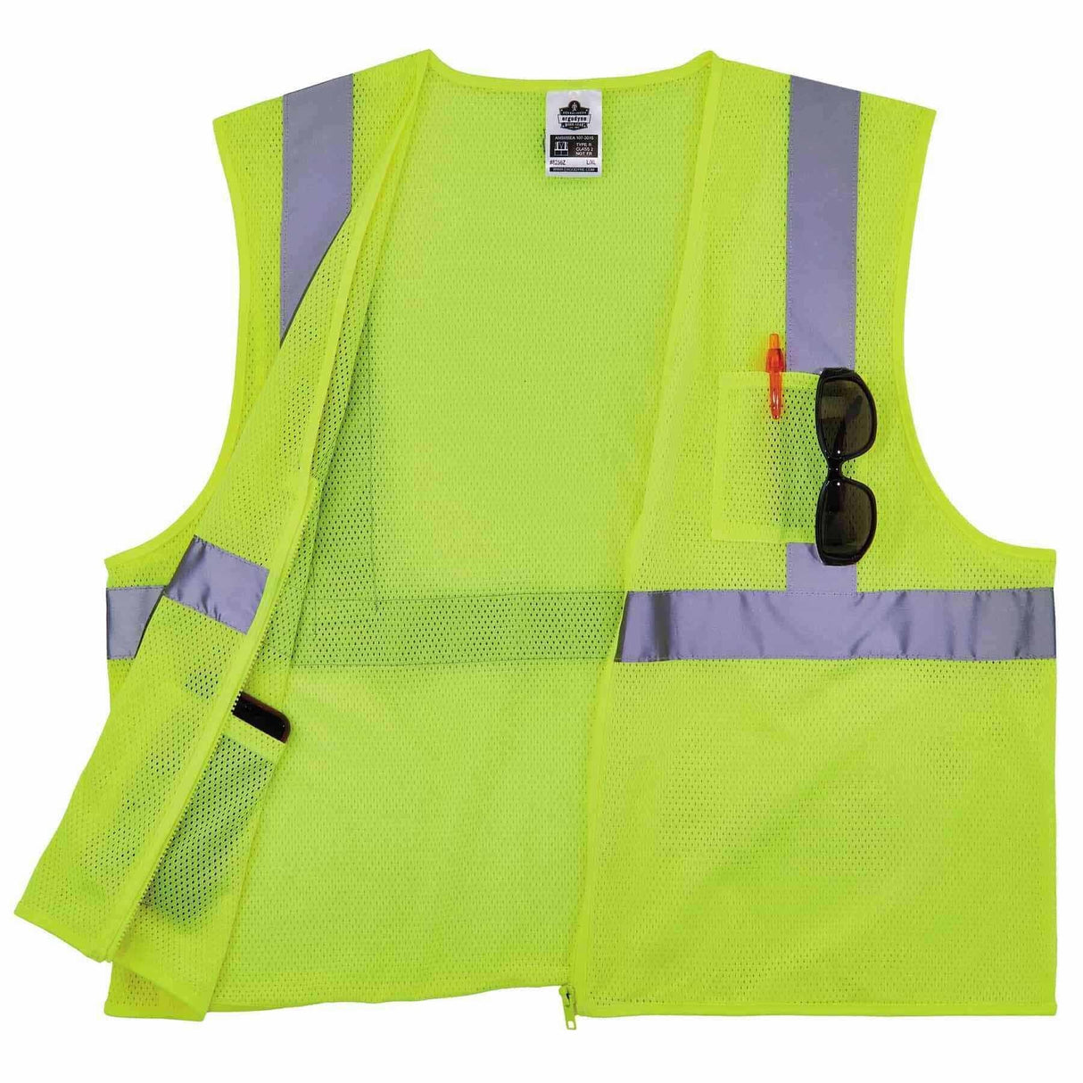 Ergodyne 21577 8256Z 2XL/3XL Lime Class 2 Self-Extinguishing Vest - Zipper - 4