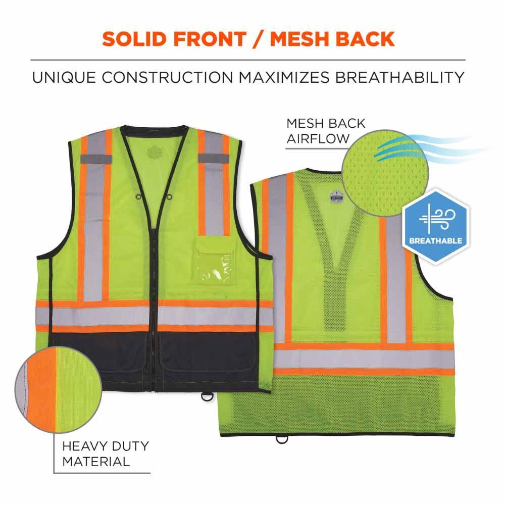 Ergodyne 23039 8251HDZBK 4XL/5XL Lime Hi Vis Safety Vest - 4