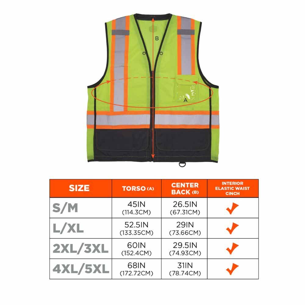 Ergodyne 23039 8251HDZBK 4XL/5XL Lime Hi Vis Safety Vest - 10