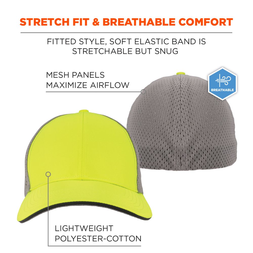 Ergodyne 23241 #8931 S/M Hi-Vis Lime Reflective Stretch-Fit Hat - 2