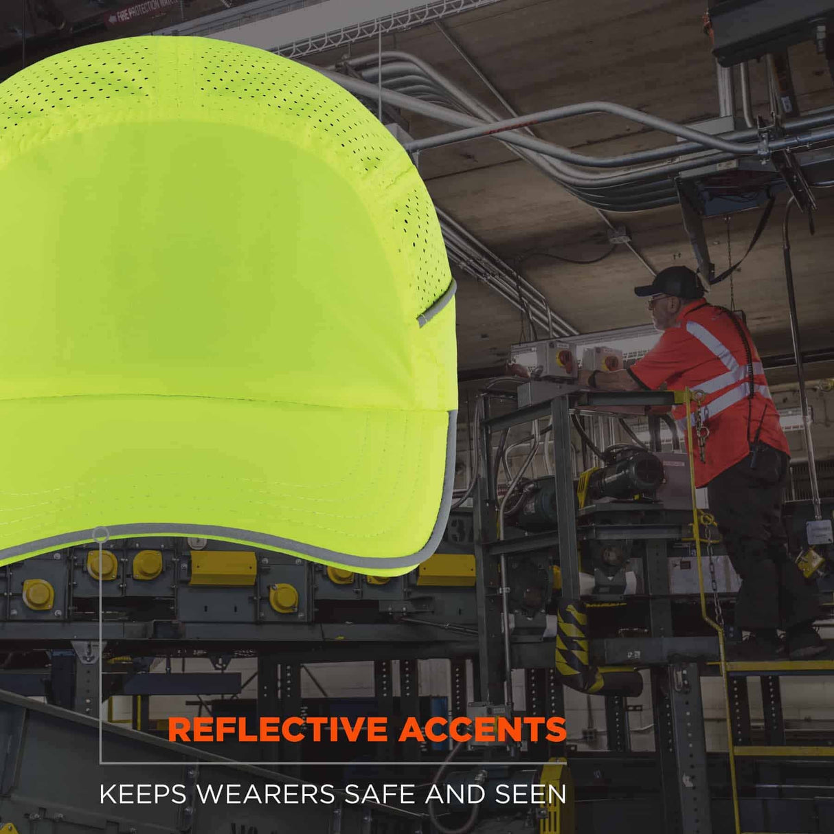 Ergodyne 23352 8955 Long Brim Lime Lightweight Bump Cap Hat - 12